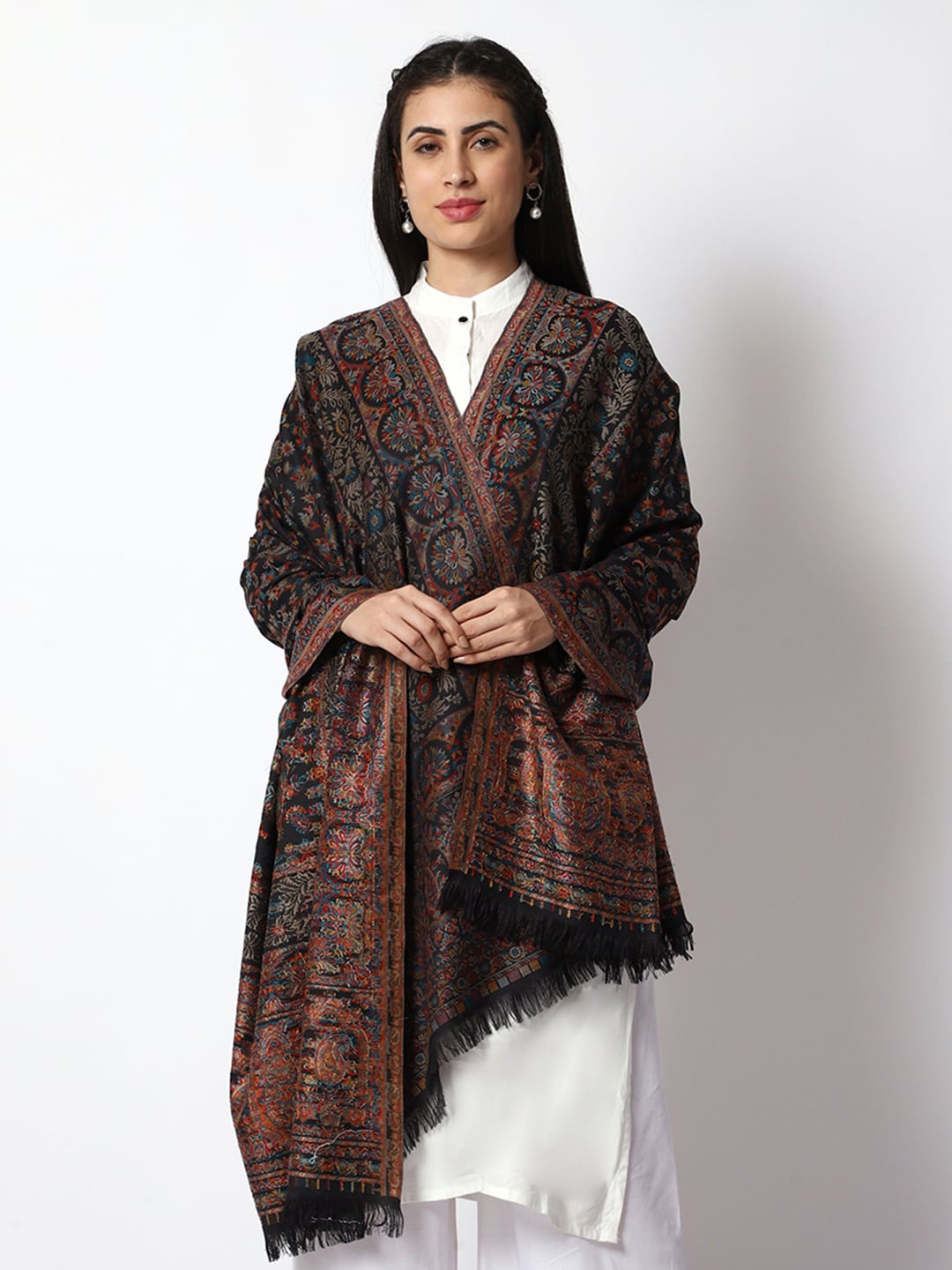 

WEAVERS VILLA Woven Design Shawl, Black