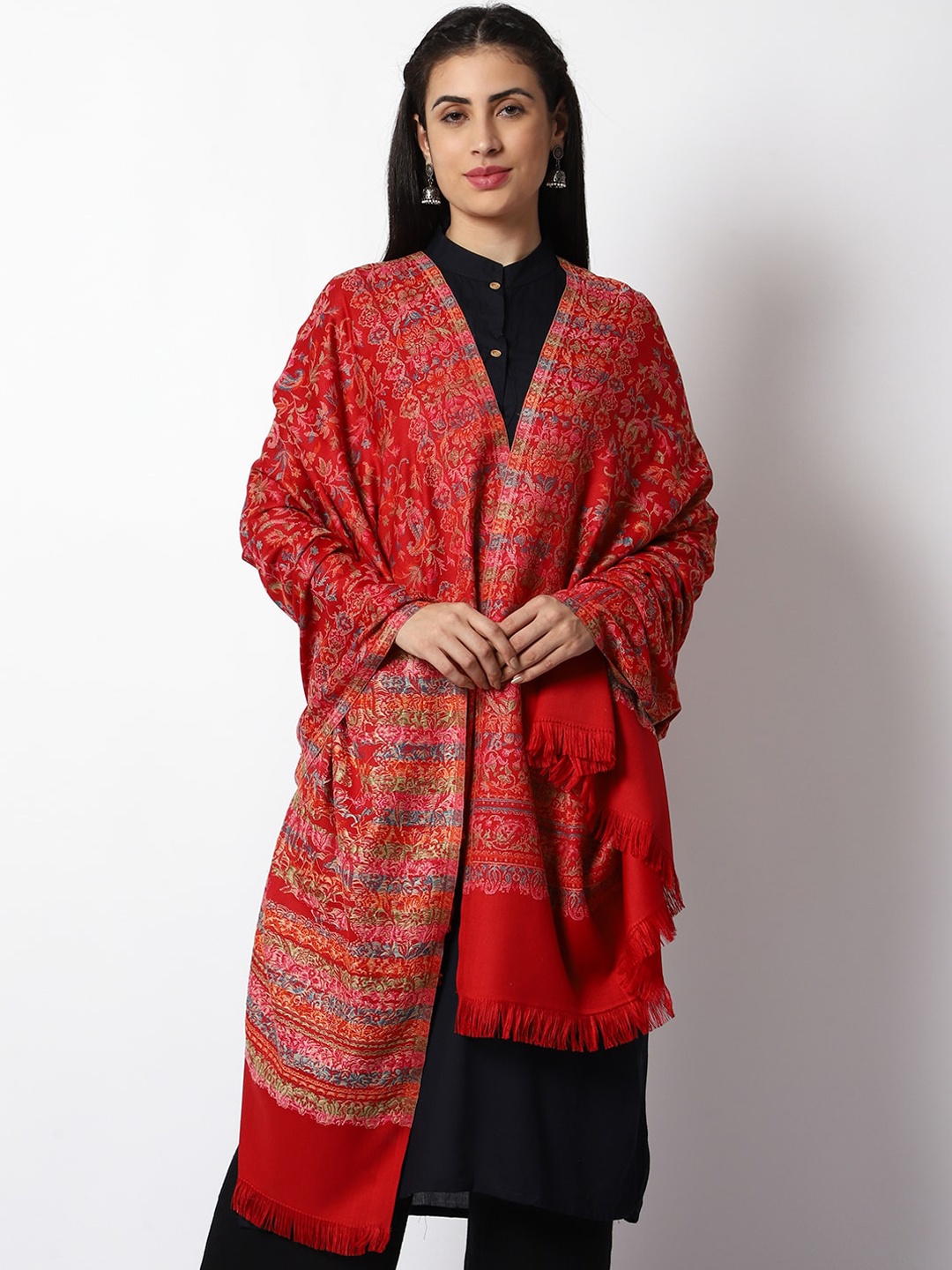 

WEAVERS VILLA Women Printed Shawl, Maroon