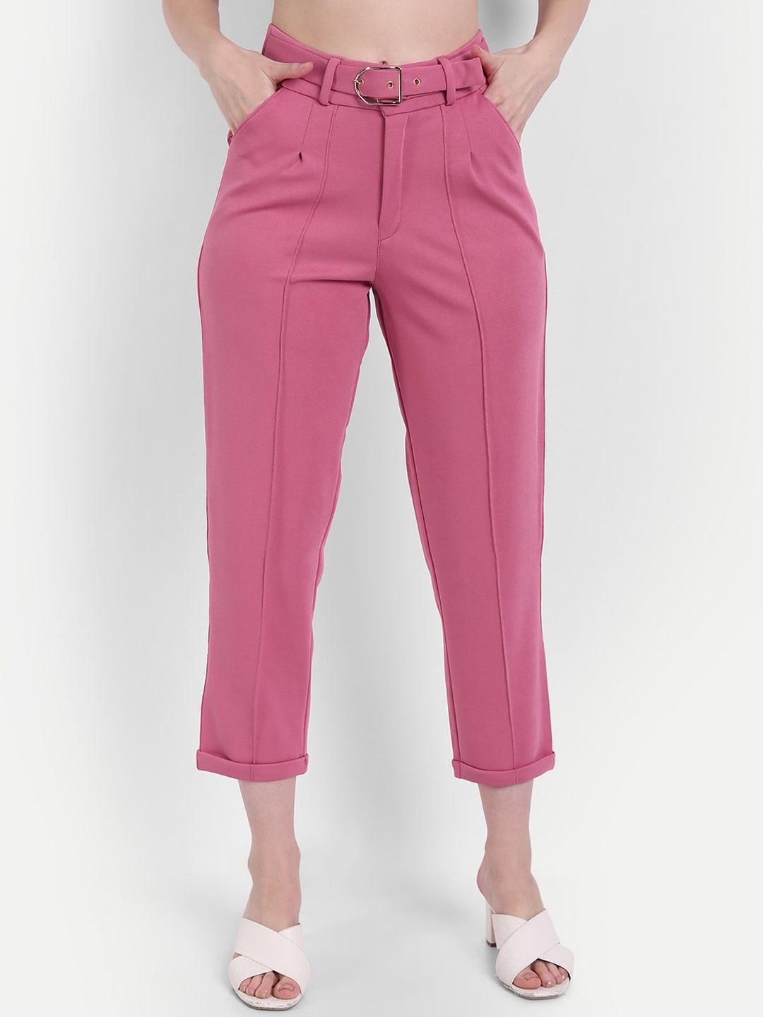 

BROADSTAR Women Relaxed Straight Leg Loose Fit High-Rise Easy Wash Trousers, Rose