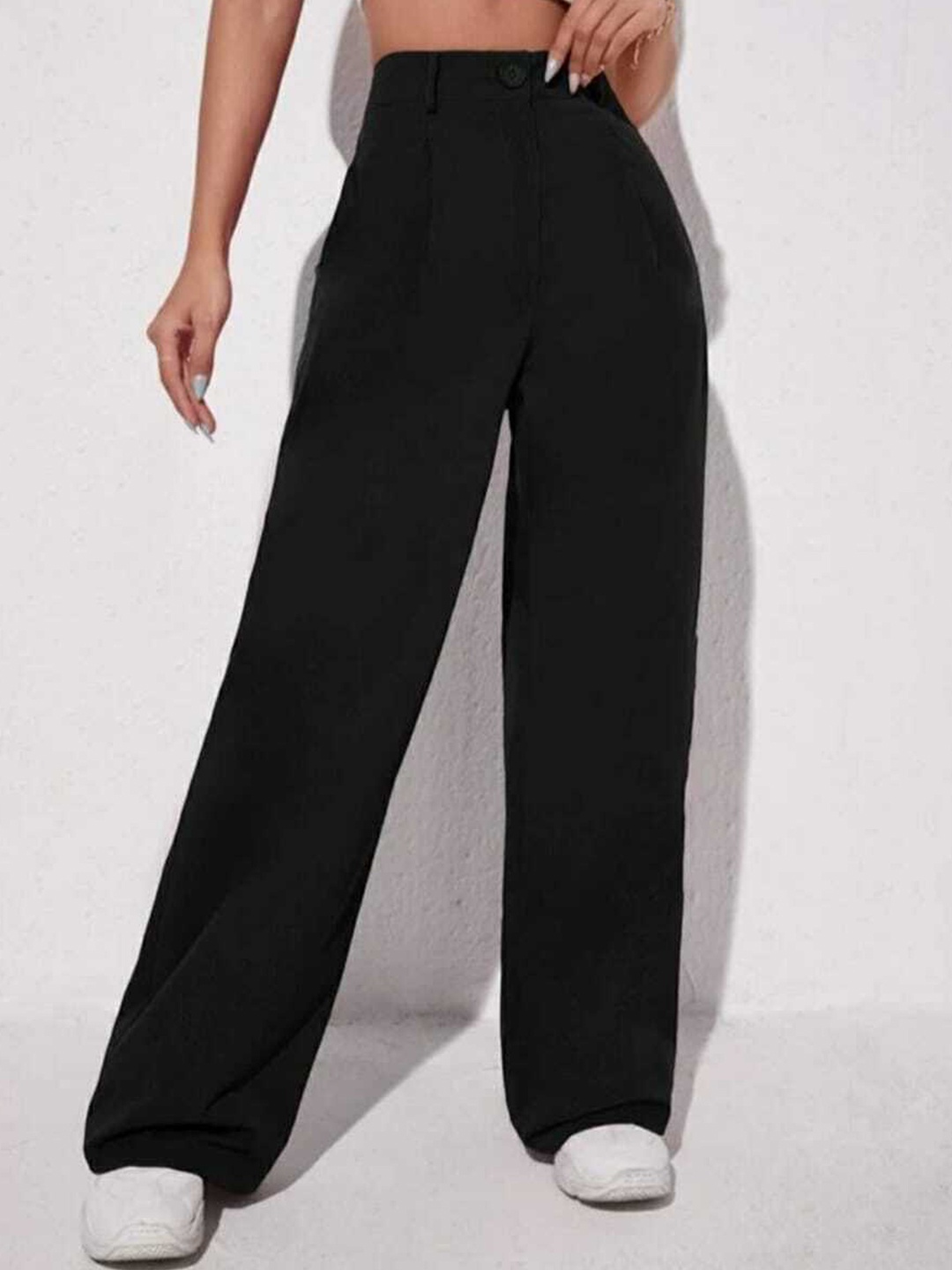 

BROADSTAR Women High-Rise Easy Wash Trousers, Black