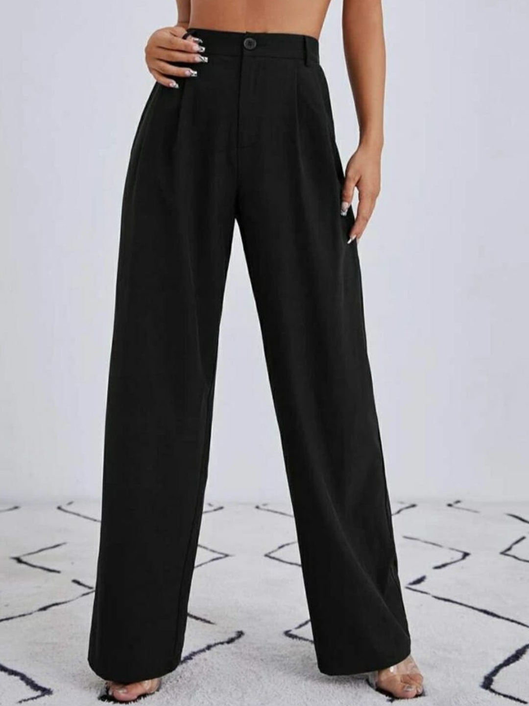 

BROADSTAR Women Loose Fit High-Rise Easy Wash Trousers, Black