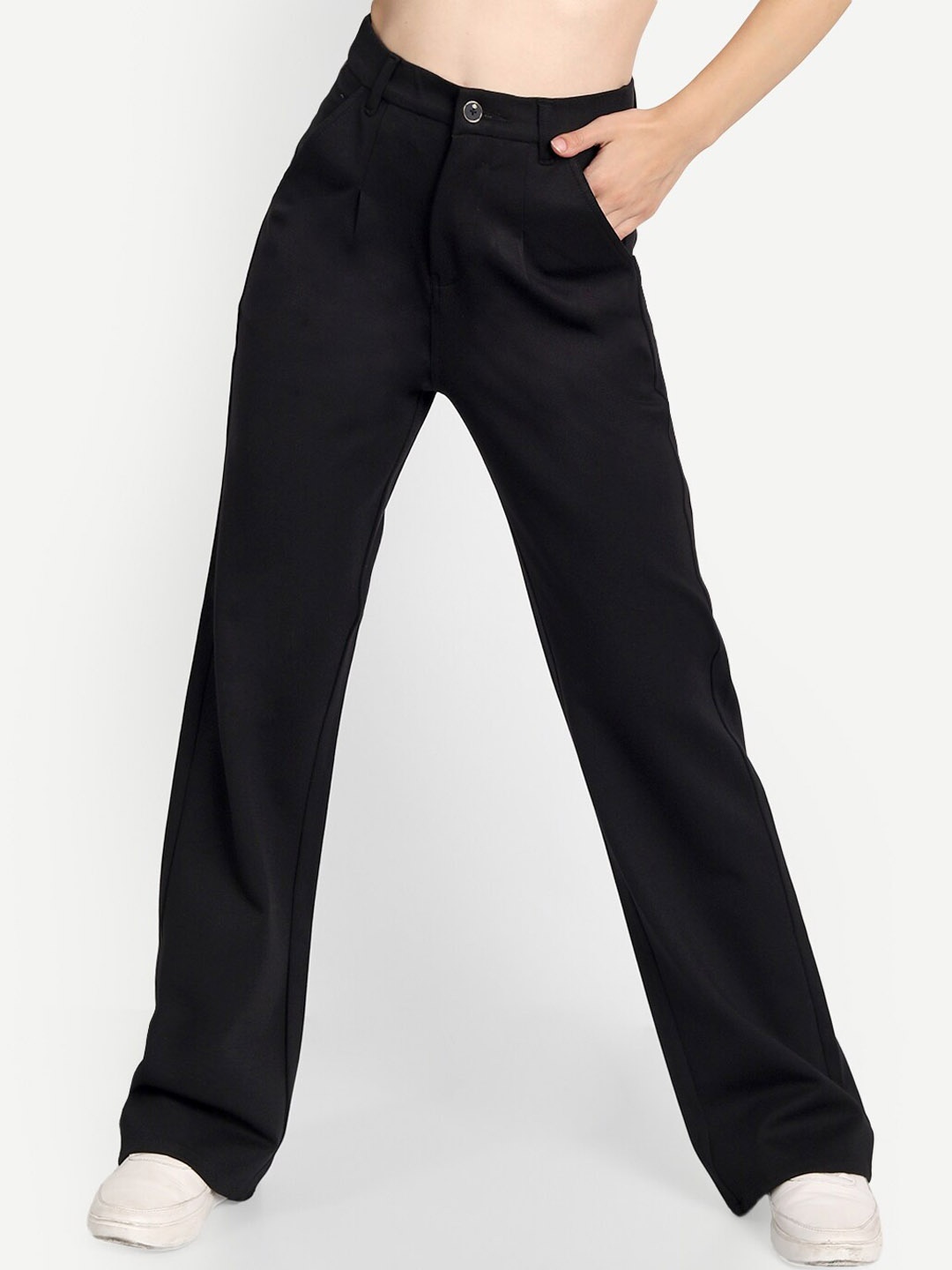 

BROADSTAR Women Relaxed Straight Leg Loose Fit High-Rise Easy Wash Trouser, Black