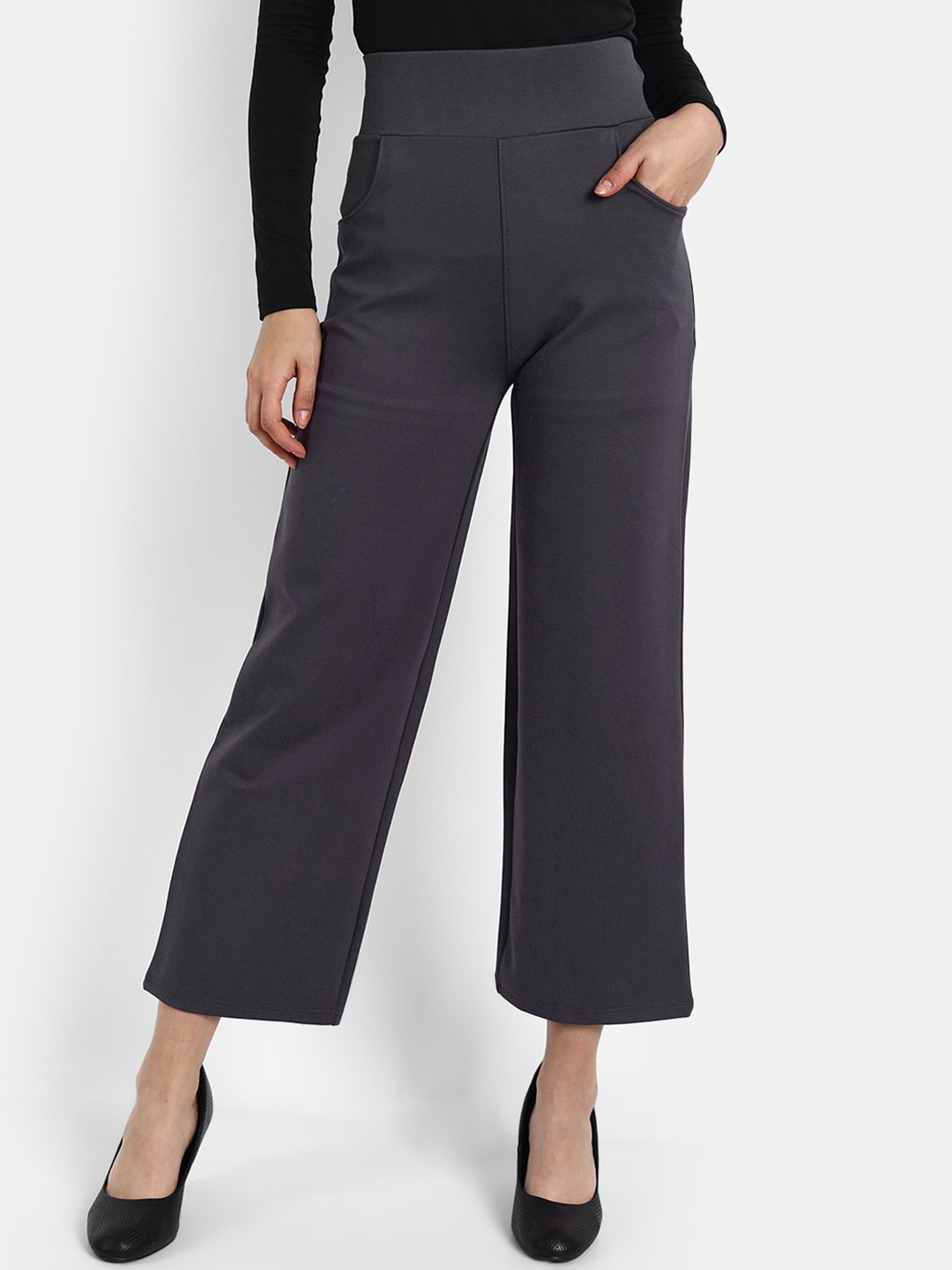 

BROADSTAR Women High-Rise Easy Wash Formal Trousers, Grey