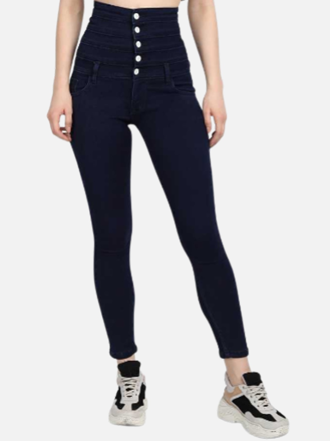 

BROADSTAR Women Slim Fit High-Rise Cotton Jeans, Navy blue