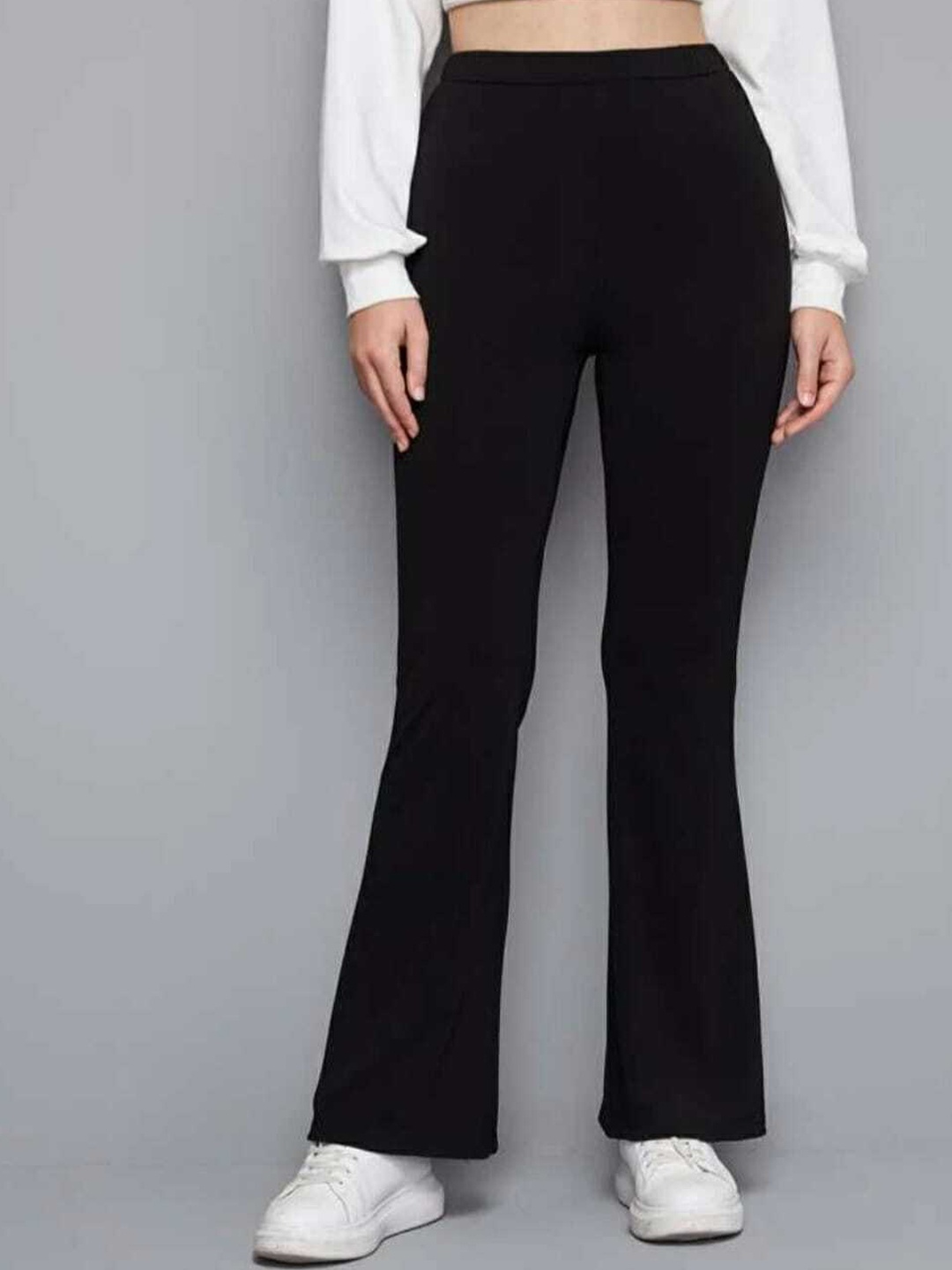 

Next One Women Black Relaxed Straight Leg Flared High-Rise Easy Wash Trousers