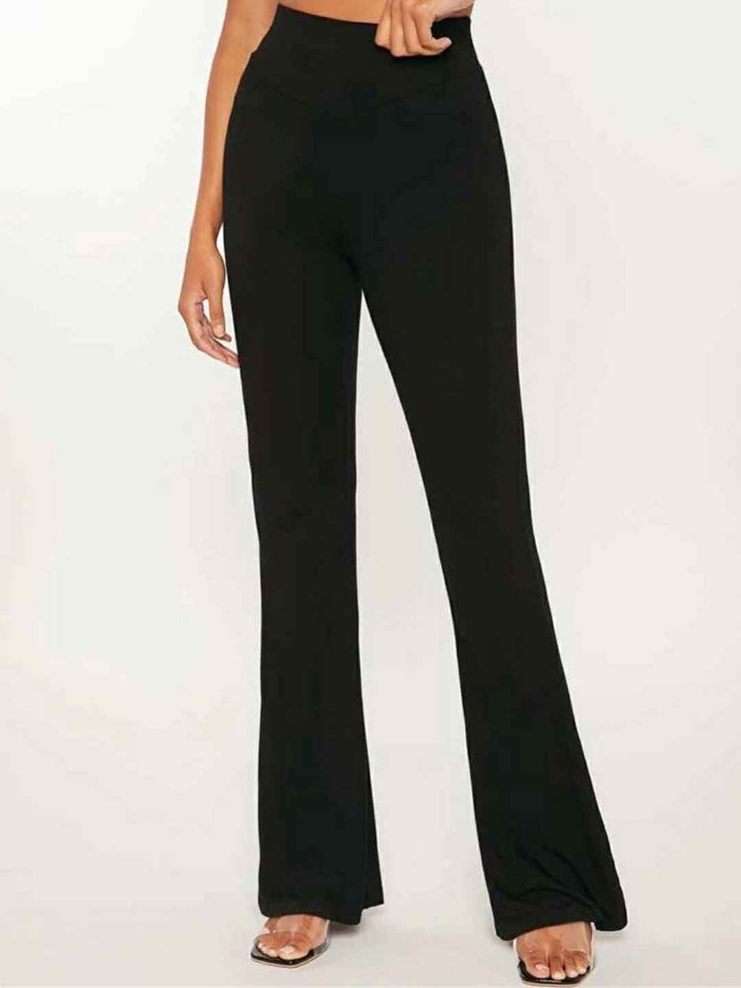 

Next One Women Relaxed Straight Leg Flared High-Rise Easy Wash Trousers, Black