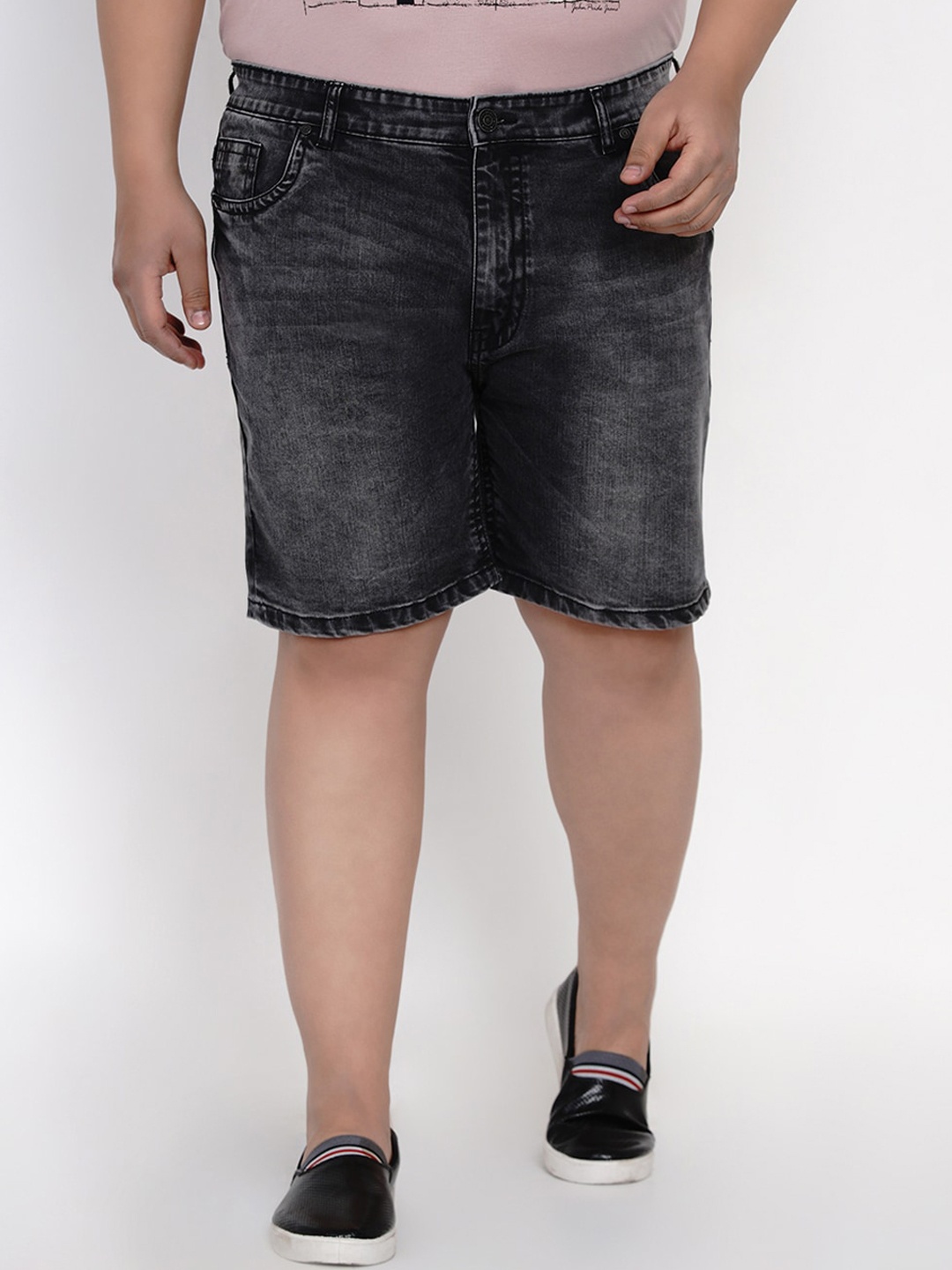 

John Pride Plus Size Men Washed Denim Shorts, Black