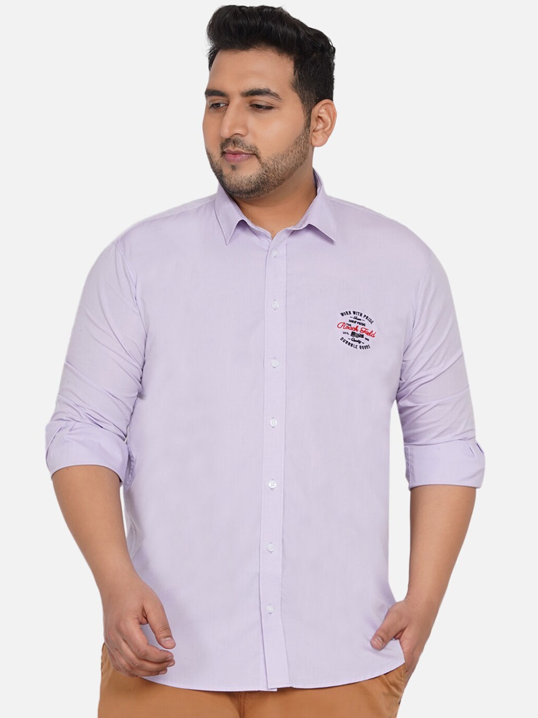 

John Pride Men Plus Size Casual Cotton Shirt, Purple