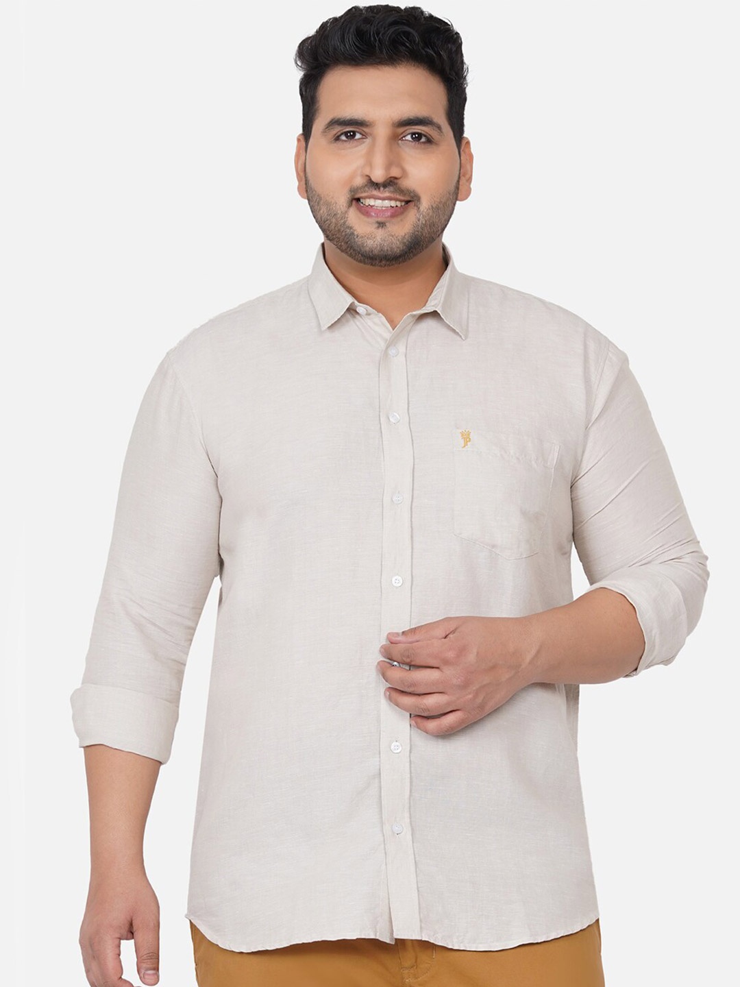 

John Pride Men Plus size Casual Long sleeves Shirt, Beige