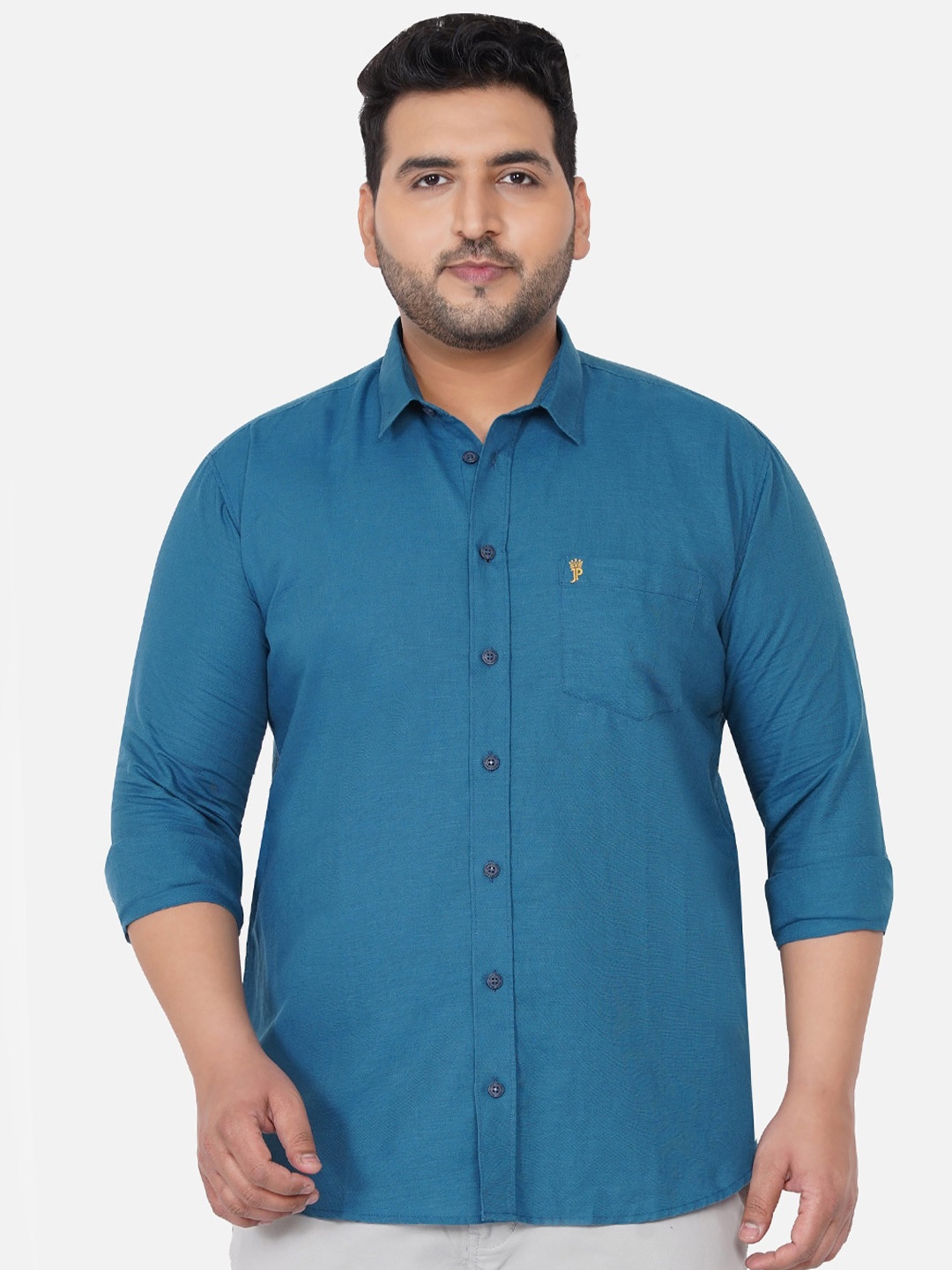 

John Pride Men Plus size Casual Long sleeves Shirt, Turquoise blue