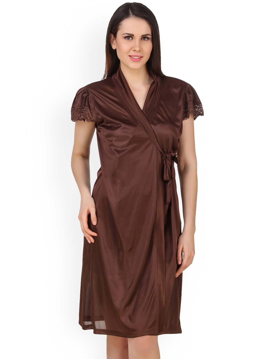 

Fasense Women Satin Kimino Robe, Brown