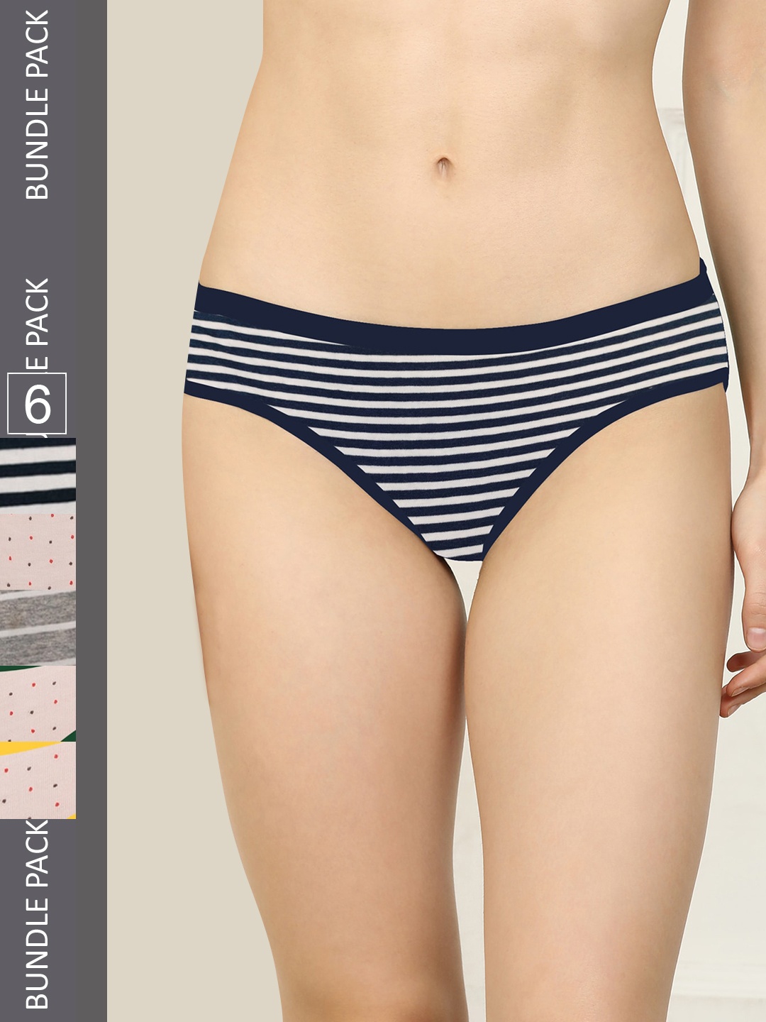 

AROUSY Pack of 6 Pure Cotton Hipster Briefs M_3LZR-3WDOT_S, White
