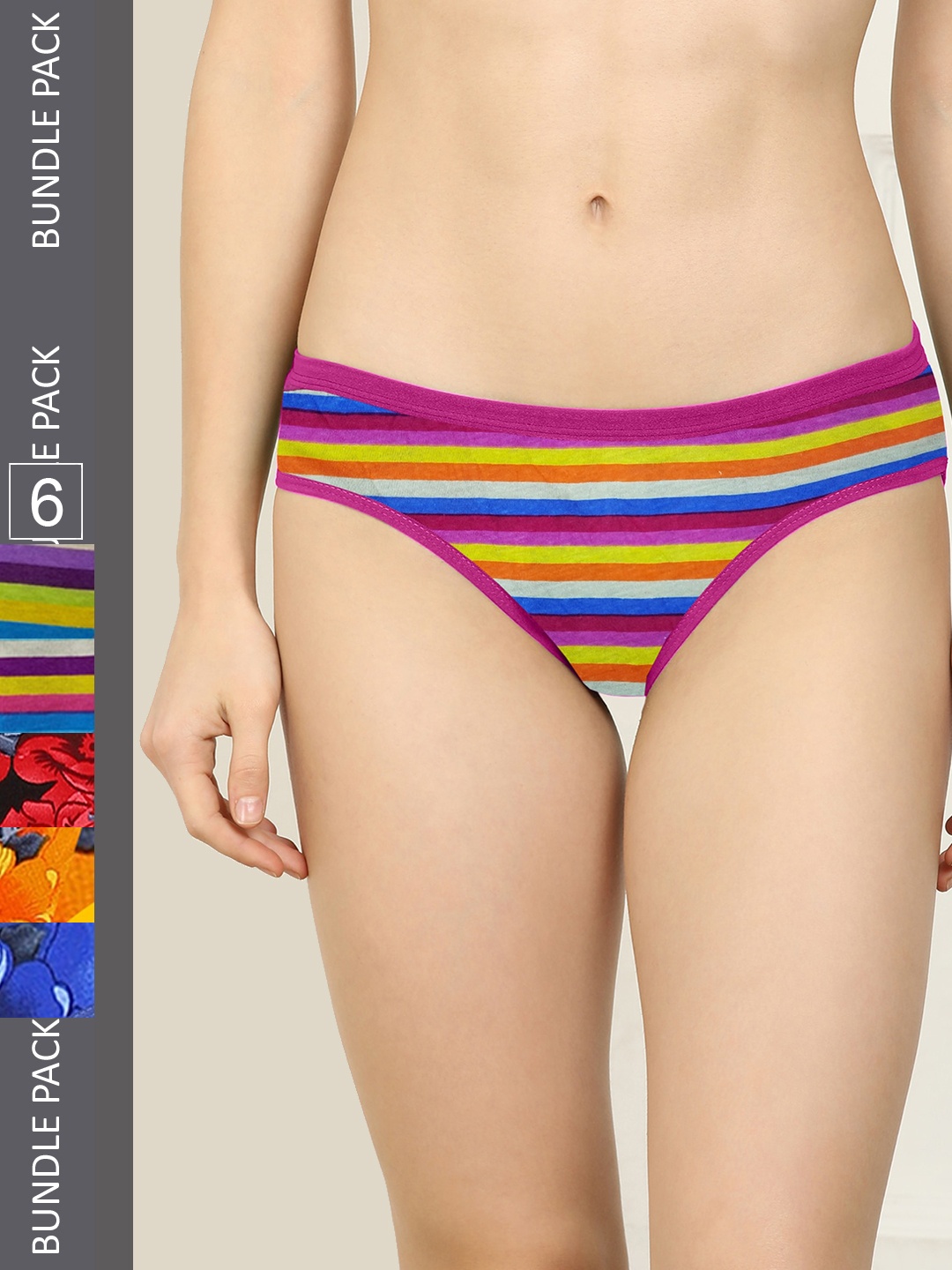 

AROUSY Pack of 6 Pure Cotton Hipster Briefs M_3MSP-3SF_L, Purple