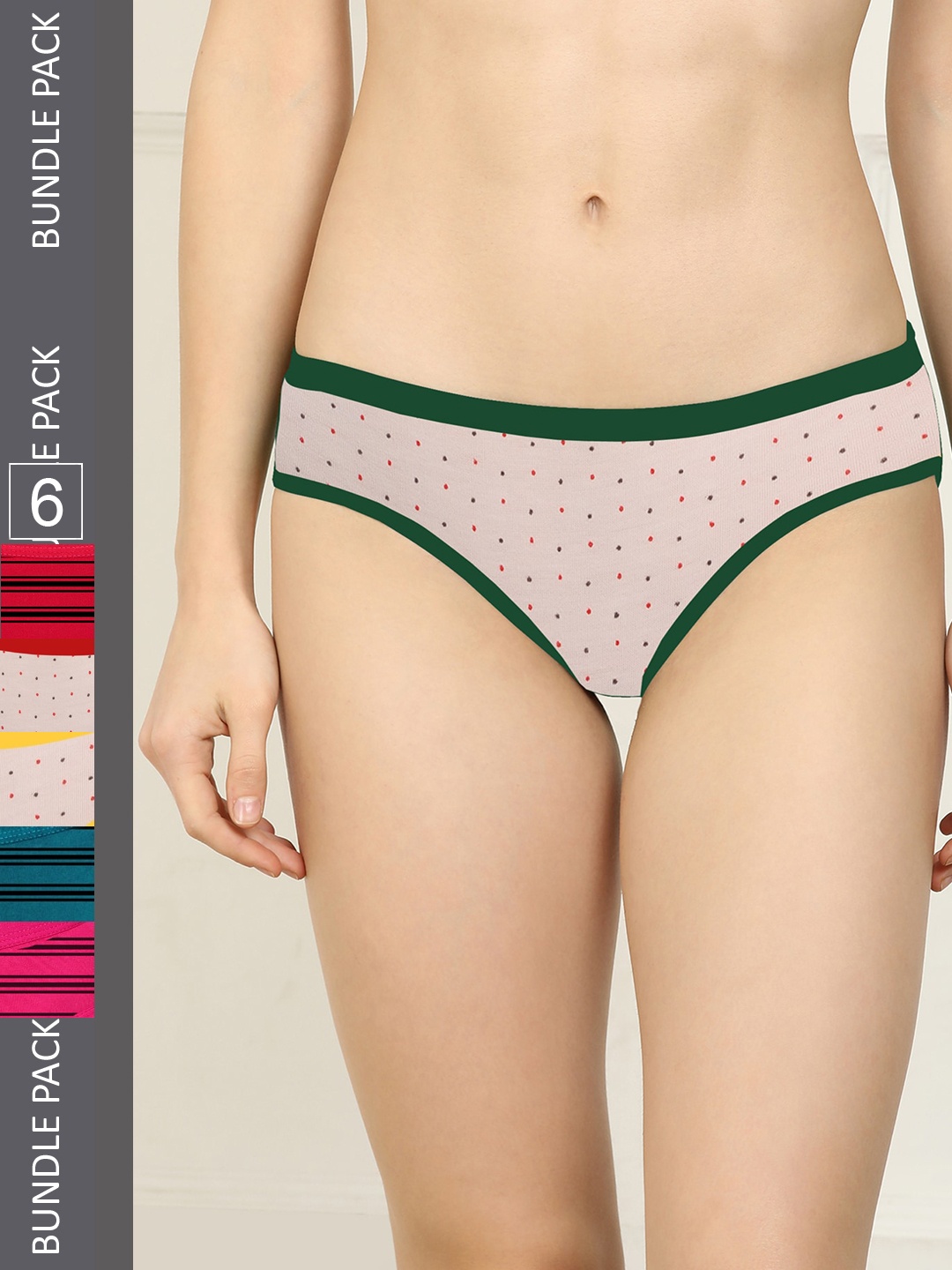 

AROUSY Women Pack of 6 Pure Cotton Hipster Briefs M_3LSNY-3WDOT_S, Pink