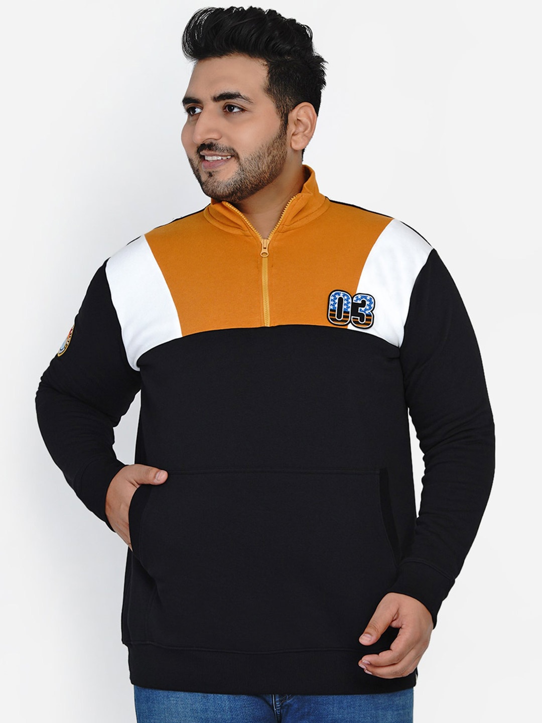 

John Pride Men Plus Size Colourblocked Fleece Sweatshirt, Navy blue