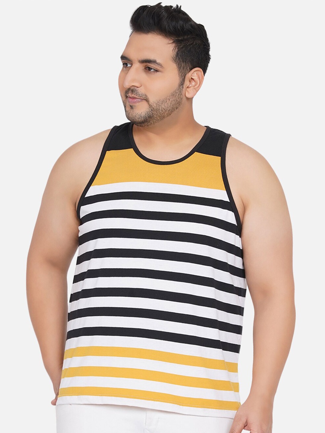 

John Pride Men Plus Size Striped Bio Finish T-shirt, Yellow