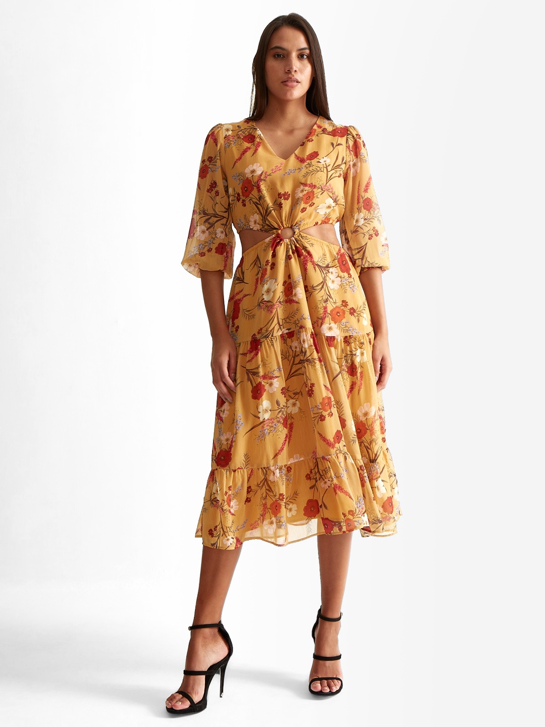 

COVER STORY Floral Midi Dress, Mustard