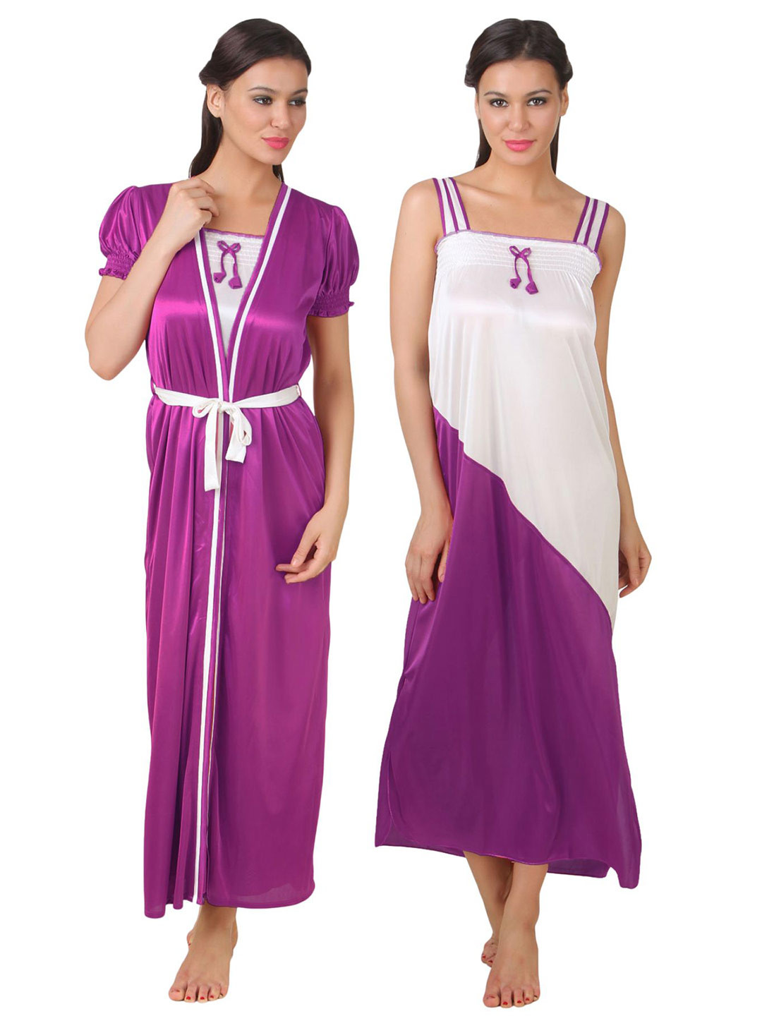 

Fasense Satin Maxi Nightdress With Robe Set, Purple