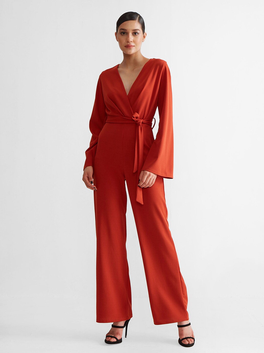 

COVER STORY V-Neck Basic Jumpsuit, Rust