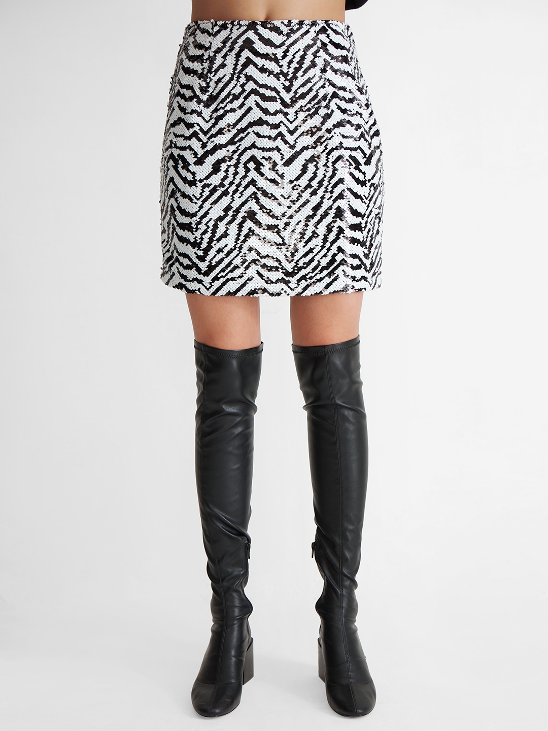

COVER STORY Women Zebra Printed Mini Pencil Skirt, Black