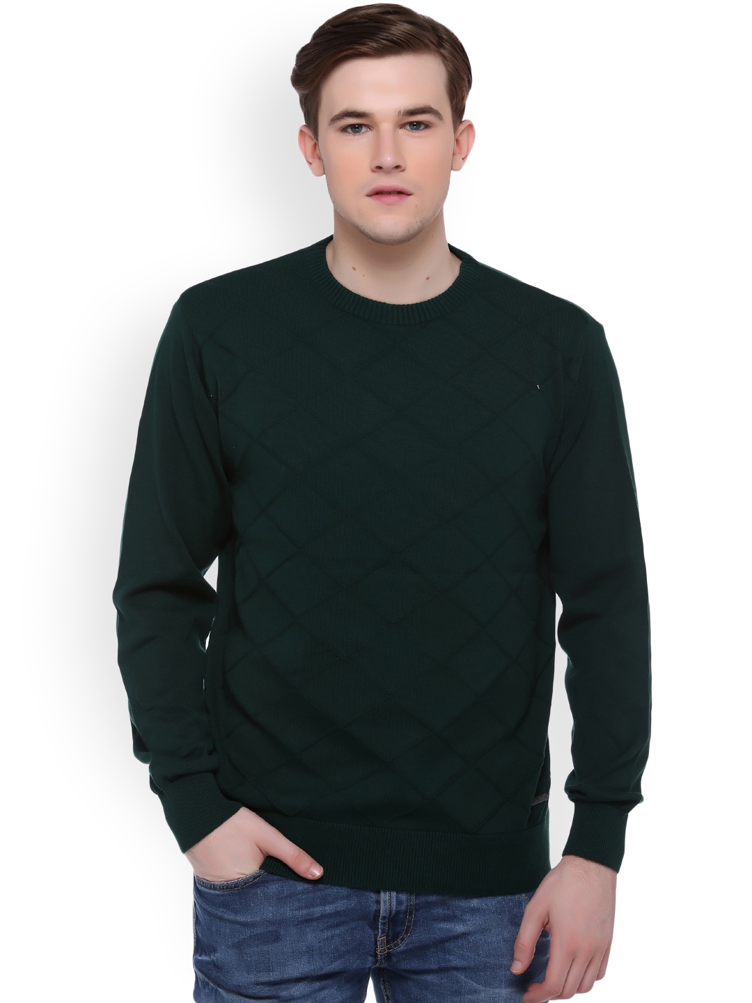 

Club York Men Green Self Design Pullover