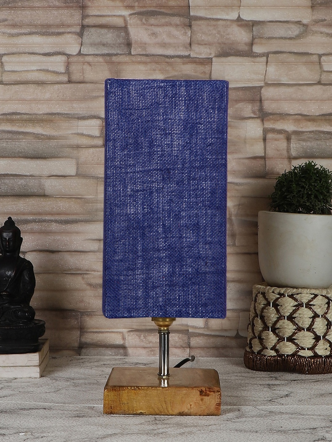 

Devansh Blue & Brown Jute Table Lamp With Square Wood Base