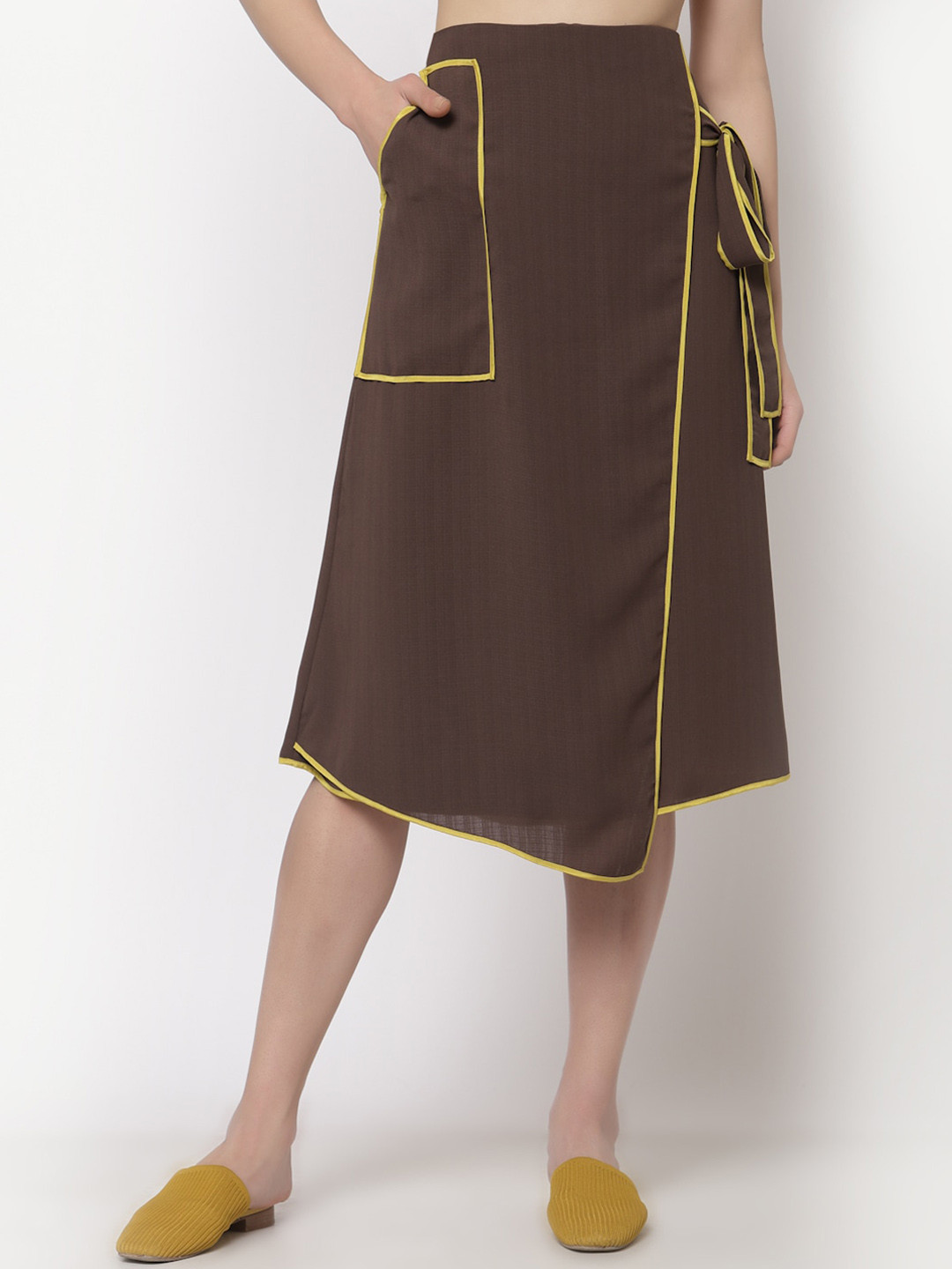 

OFFICE & YOU Women Wrap Formal Midi Skirt, Brown