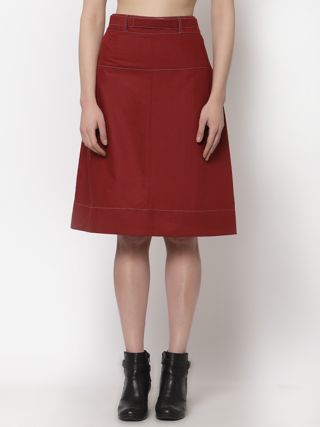 

OFFICE & YOU A-Line Knee-Length Contrast Top Stitched Skirts, Red