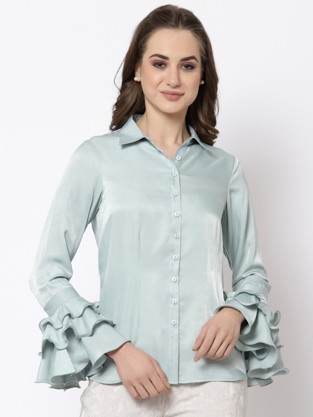 

OFFICE & YOU Women Satin Casual Shirt, Blue