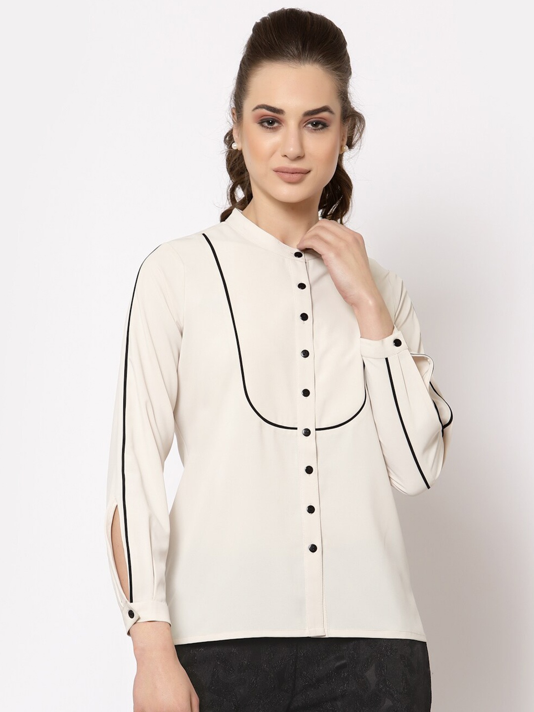 

OFFICE & YOU Women Cotton Casual Shirt, Cream