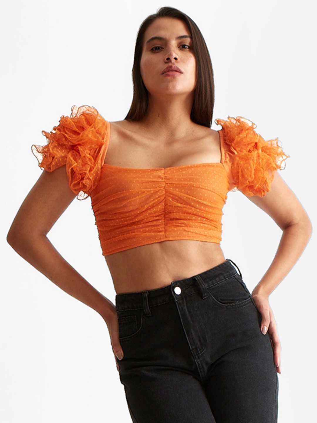 

COVER STORY Square Neck Crop Top, Orange