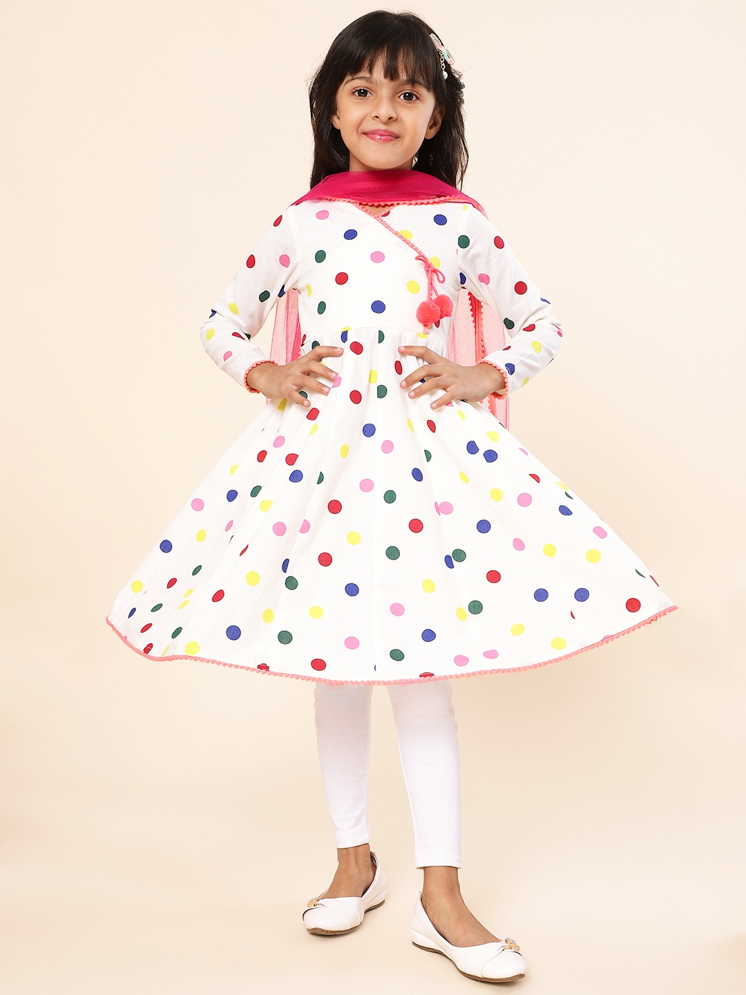 

A.T.U.N. Printed Angrakha Pure Cotton Kurta With Dupatta, Cream