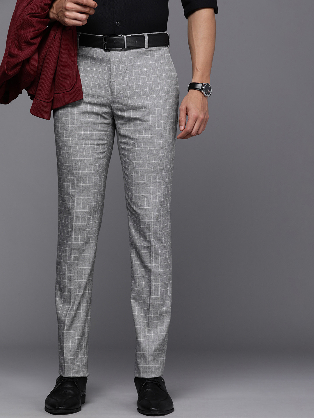 

Raymond Men Checked Italian Trousers, Grey
