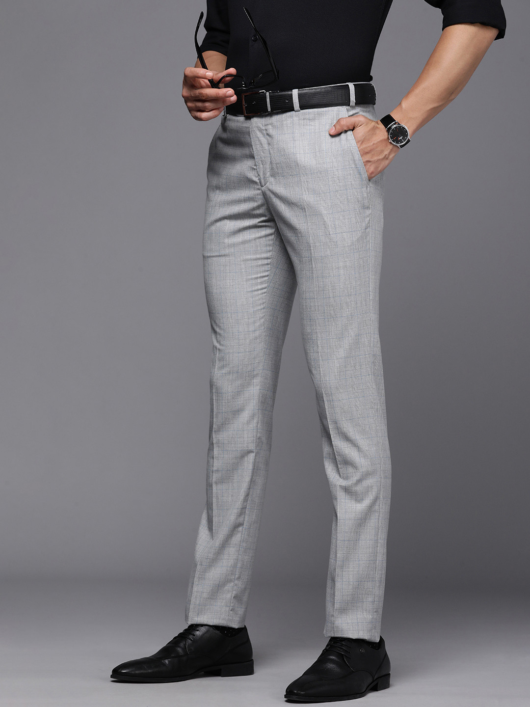 

Raymond Men Checked Italian Trousers, Grey