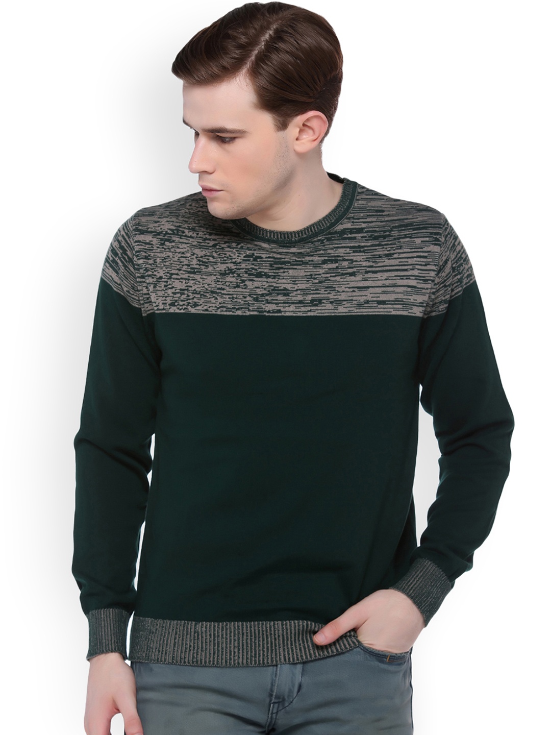 

Club York Men Green Self Design Pullover