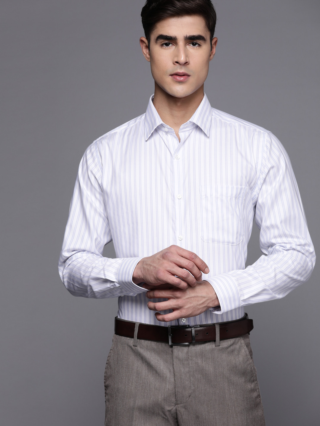 

Raymond Men Slim Fit Striped Pure Cotton Formal Shirt, White