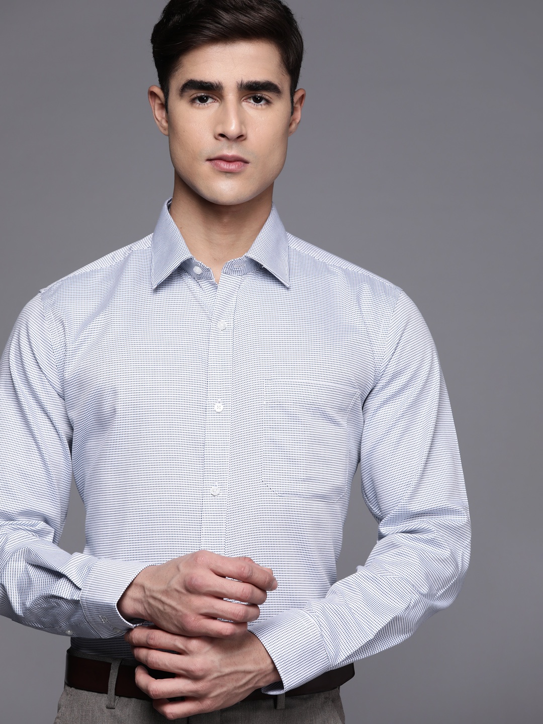 

Raymond Men Contemporary Self Design Anti-Crease Pure Cotton Formal Shirt, White