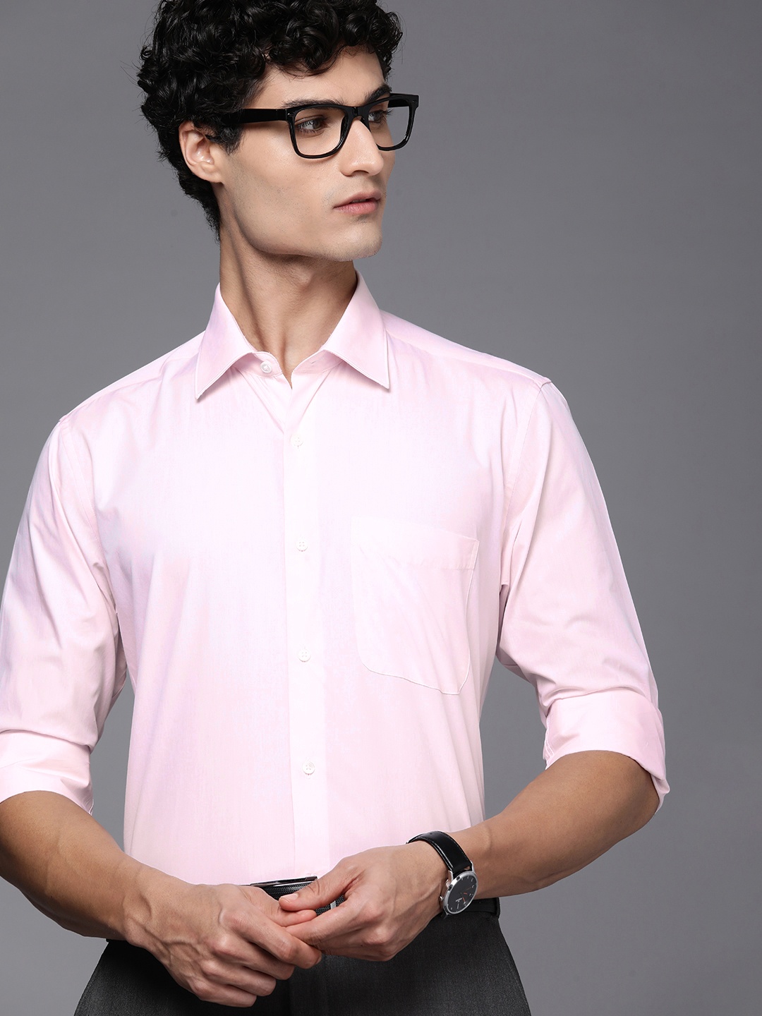 

Raymond Men Pure Cotton Solid Contemporary Fit Formal Shirt, Pink
