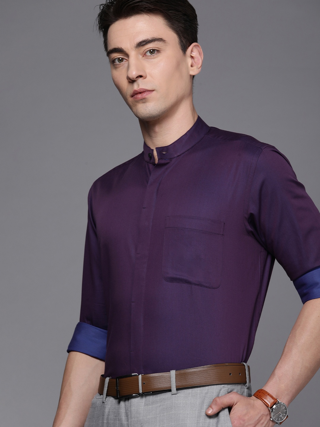 

Raymond Men Pure Cotton Contemporary Fit Party Shirt, Purple