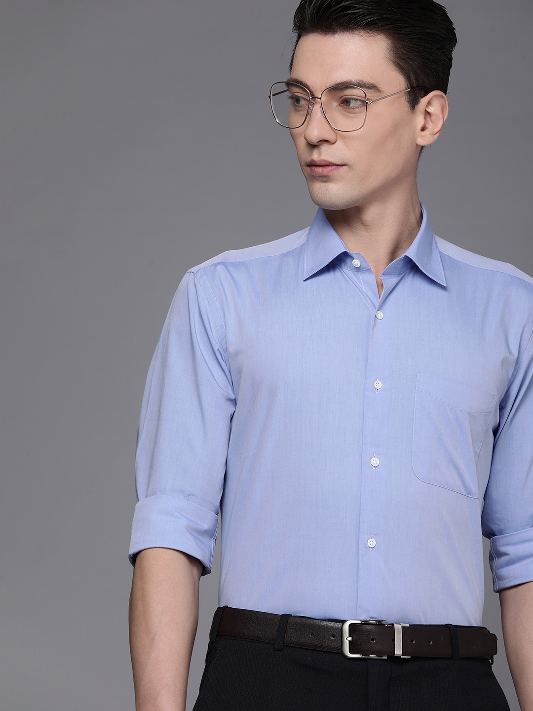 

Raymond Men Pure Cotton Solid Contemporary Fit Formal Shirt, Blue
