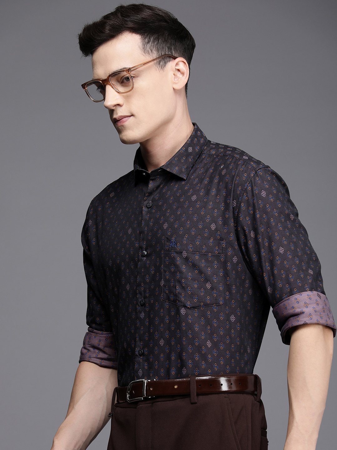 

Raymond Geometric Printed Pure Cotton Formal Shirt, Coffee brown