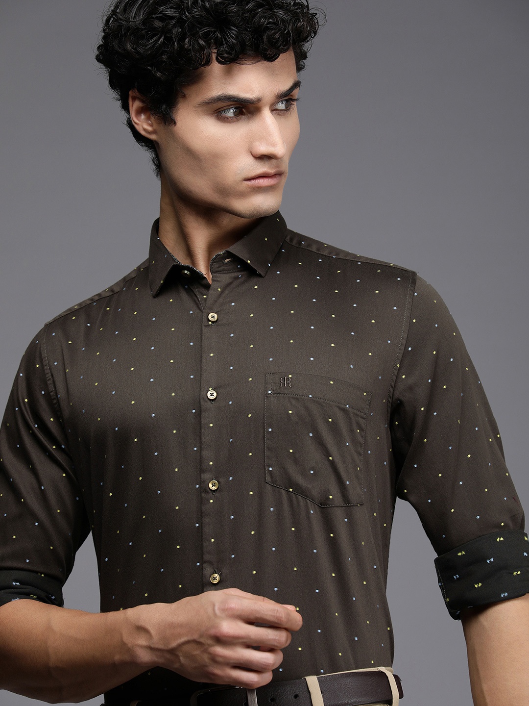 

Raymond Men Pure Cotton Micro Ditsy Contemporary Fit Formal Shirt, Brown