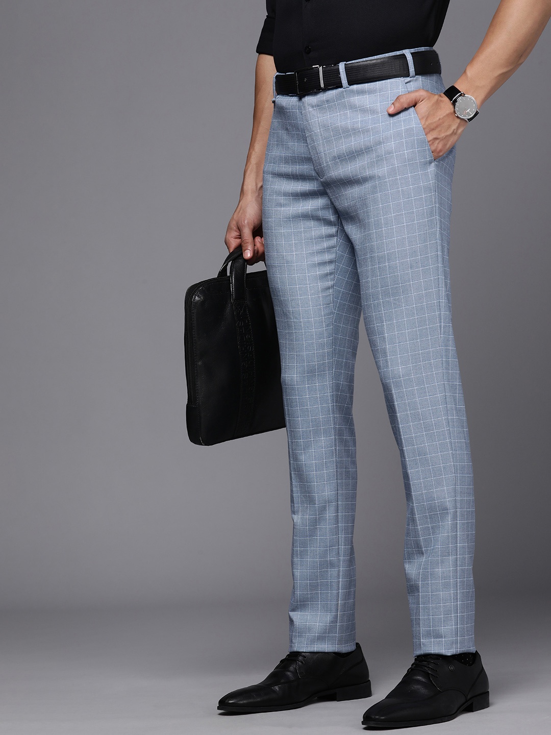 

Raymond Men Checked Italian Trousers, Blue