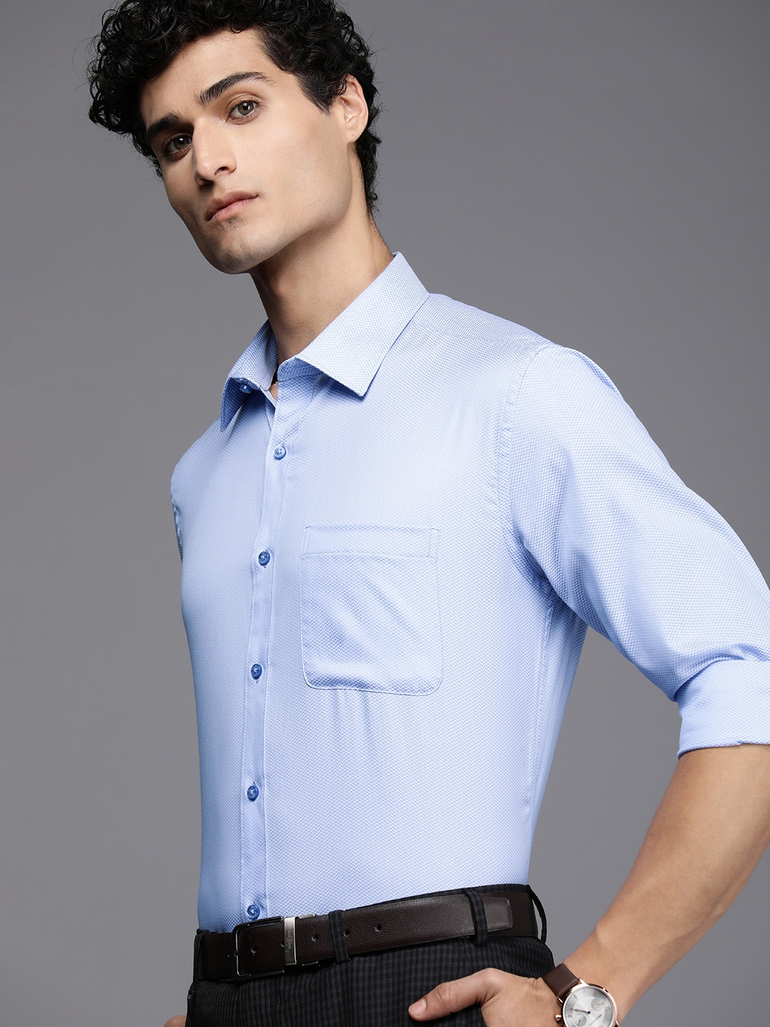 

Raymond Men Pure Cotton Textured Slim Fit Formal Shirt, Blue