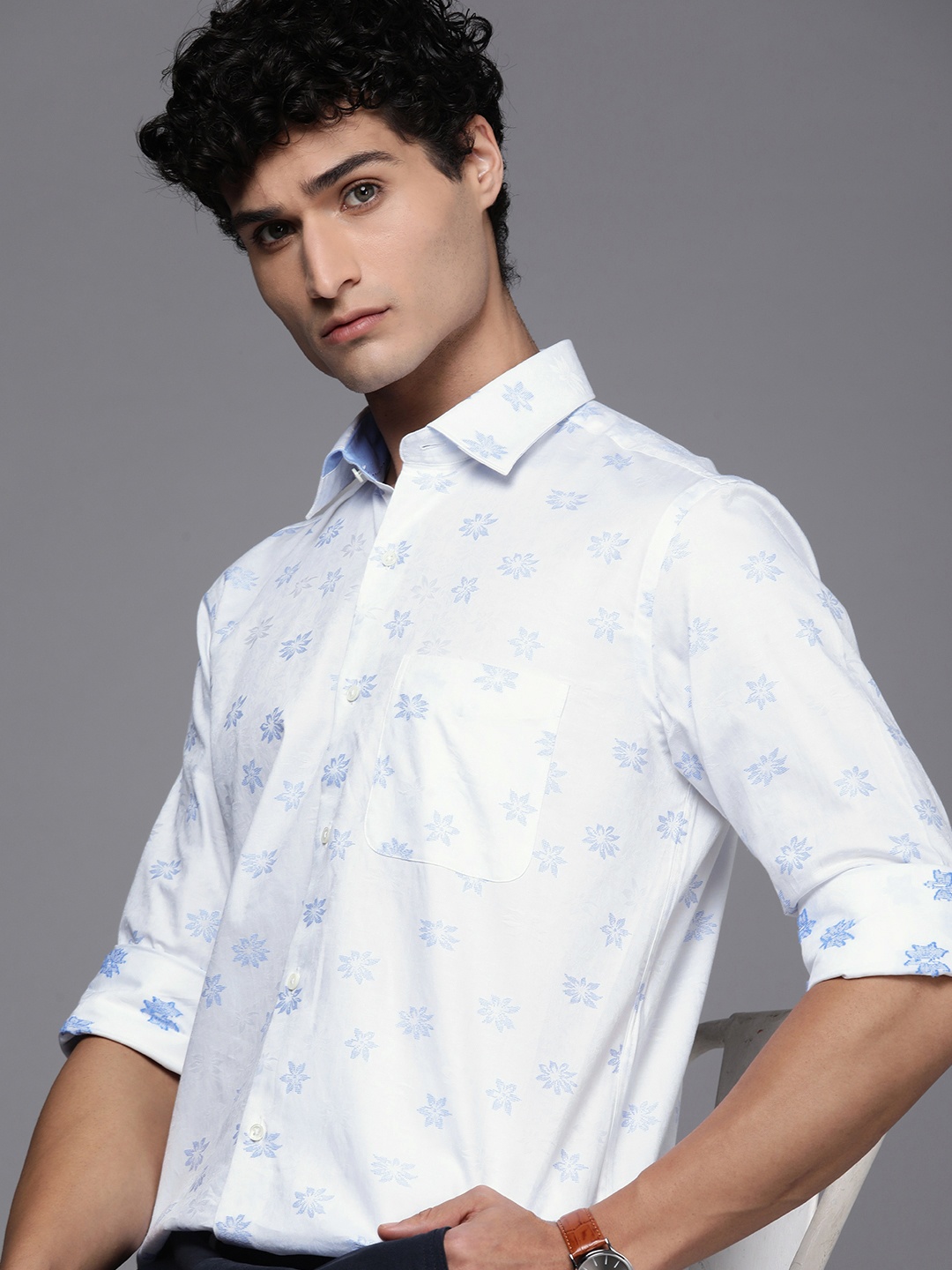 

Raymond Men Floral Embroidered Pure Cotton Casual Shirt, White