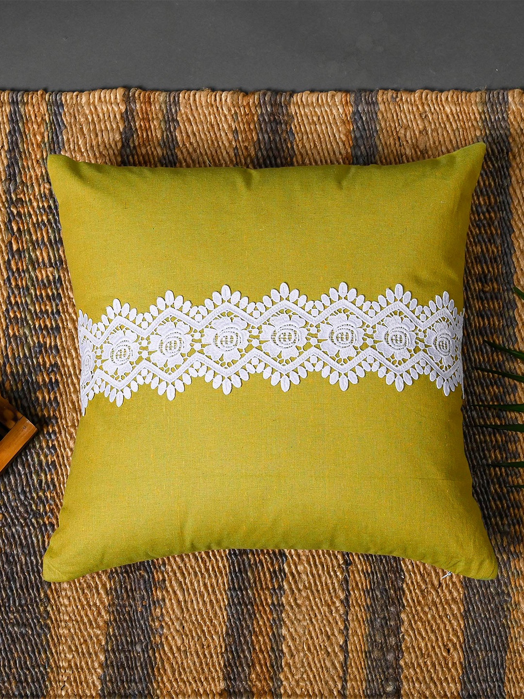 

OUSSUM Yellow & White Set of 2 Square Cushion Covers