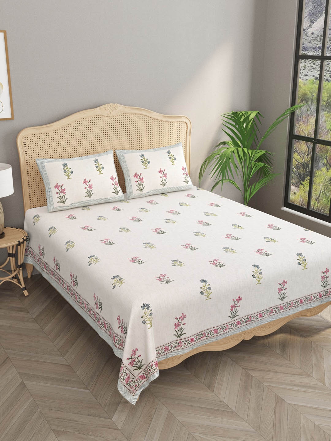 

Gulaab Jaipur Floral Printed Egyptian Cotton Bed Cover, Beige
