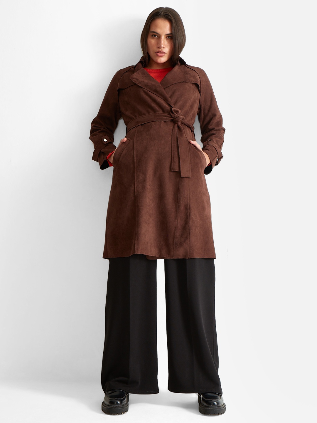 

COVER STORY Women Lightweight Antimicrobial Longline Wrap Coat, Brown