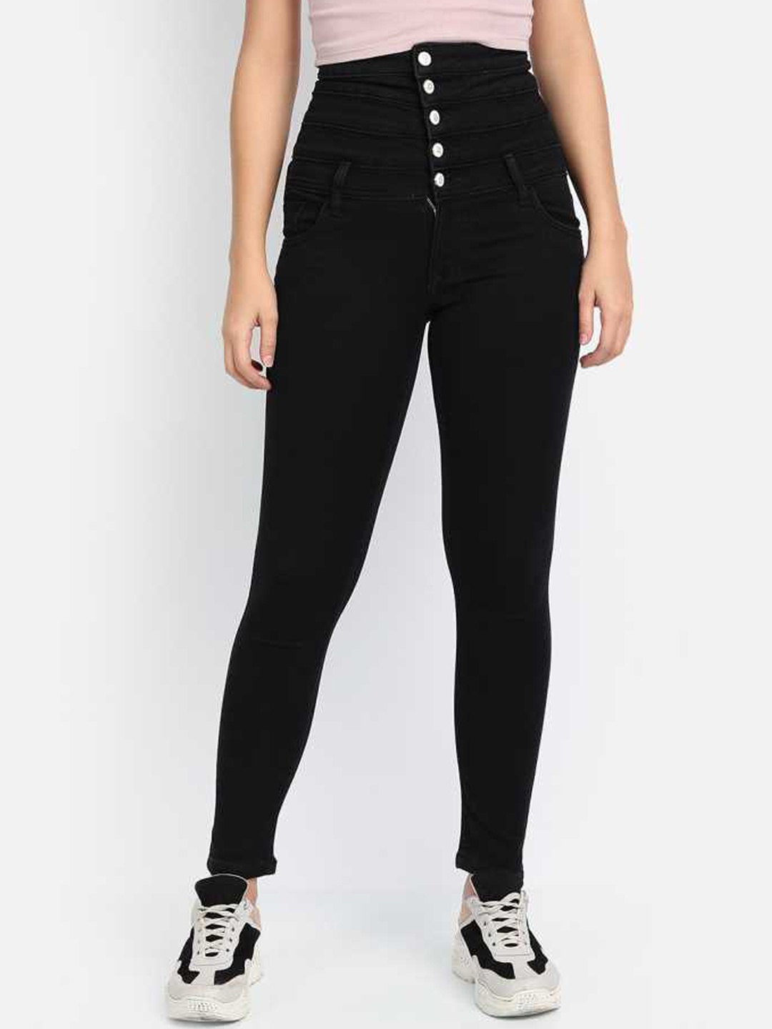 

BROADSTAR Women Skinny Fit High-Rise Stretchable Cotton Jeans, Black