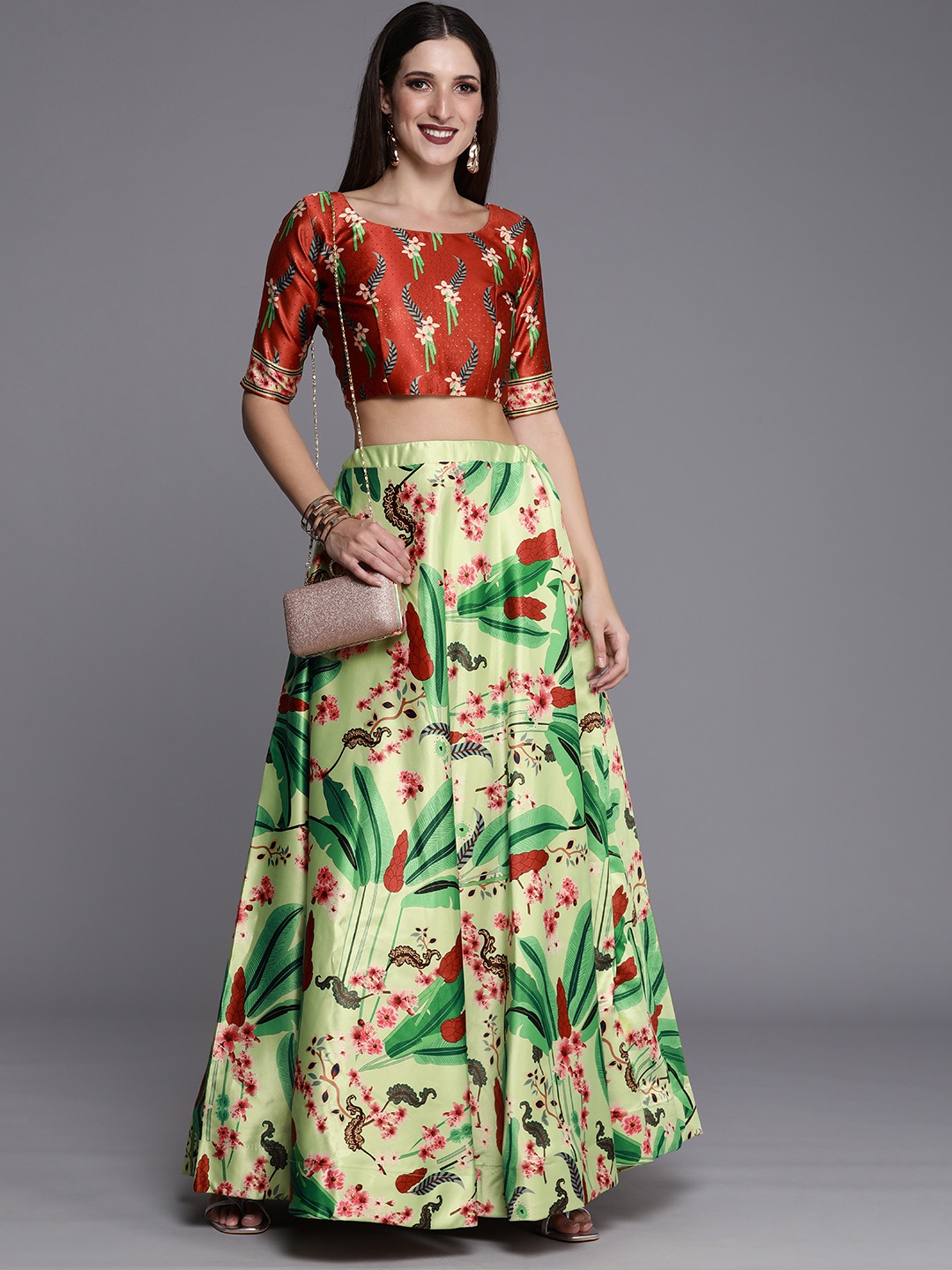 

Kaizen TEXO FAB Printed Semi-Stitched Lehenga & Unstitched Choli, Green